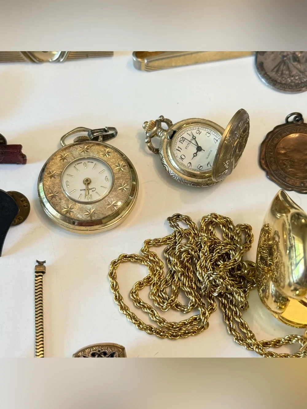 Huge Lot Of Men’s Tie Clips Cuff links Watches Junk Drawer Pins Medals